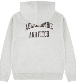 Abercrombie & Fitch Hættetrøje - Lysegråmeleret m. Print