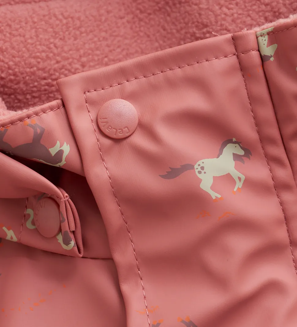 CeLaVi Regndragt m. Fleece - PU - Brick Dust m. Print