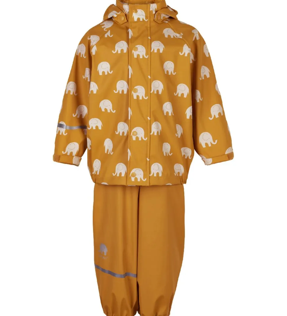 CeLaVi Regntøj - PU - Mineral Yellow m. Elefanter