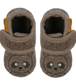 En Fant Hjemmesko - Uld - Chocolate Brown m. Bjørn