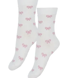 Fuzzies Strømper - 2-pak - Hvid/Rosa m. Sløjfer