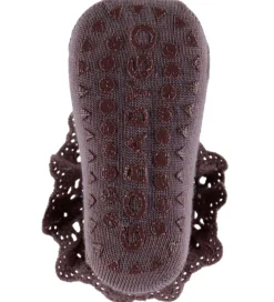 GoBabyGo Skridsikre Strømper - Uld - Dark Purple Dove m. Blonde