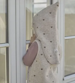 Huttelihut Elefanthue - Uld - 2-lags - Sand Melange m. Hjerter