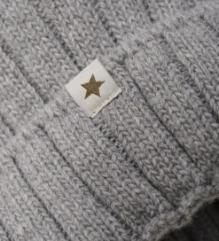 Huttelihut Hue - Uld/Bomuld - Strik - Medium Gråmeleret m. Kvast