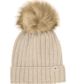 Huttelihut Hue - Uld/Bomuld - Strik - Sand Melange m. Kvast