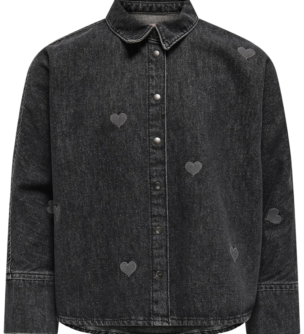 Kids Only Skjorte - KogGrace - Washed Black/ Heart Embroide