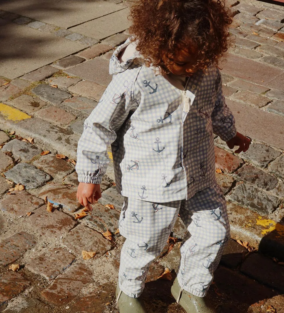 Konges Sløjd Regntøj m. Seler/Fleece - PU - Palme - Sailor Check