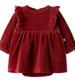 Lil' Atelier Kjolebody l/æ - Velour - NbfSaga - Red Dahlia