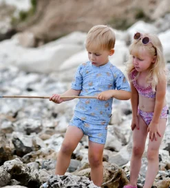 Mikk-Line Badebluse - UV50+ - Faded Denim m. Tern/Print