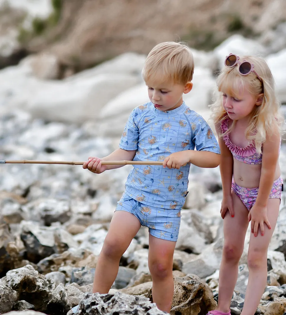 Mikk-Line Badebluse - UV50+ - Faded Denim m. Tern/Print