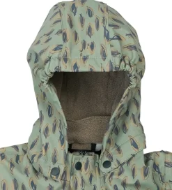 Mikk-Line Regndragt m. Fleece - PU - Iceberg Green m. Print