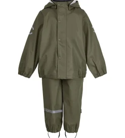 Mikk-Line Regntøj m. Seler - PU - Recycled - Dusty Olive