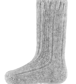 MiniPop Strømper - Uld - Rib - Skridsikre - Light Grey Melange
