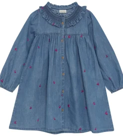 Minymo Kjole - Denim - Ombre Blue m. Kirsebær