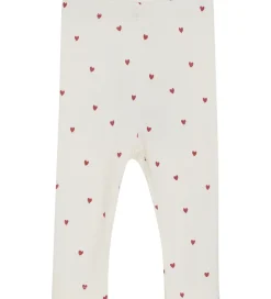 Minymo Leggings - Rib - Eggnog m. Hjerter