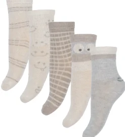 Minymo Strømper - 5-pak - Gråmeleret/Beige m. Print