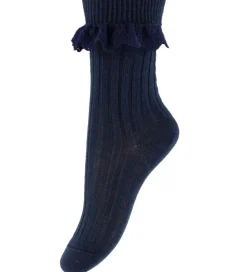 MP Strømper m. Blonde - Uld - Rib - Navy