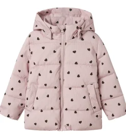 Name It Dynejakke - NmfMonday - Violet Ice m. Hjerter