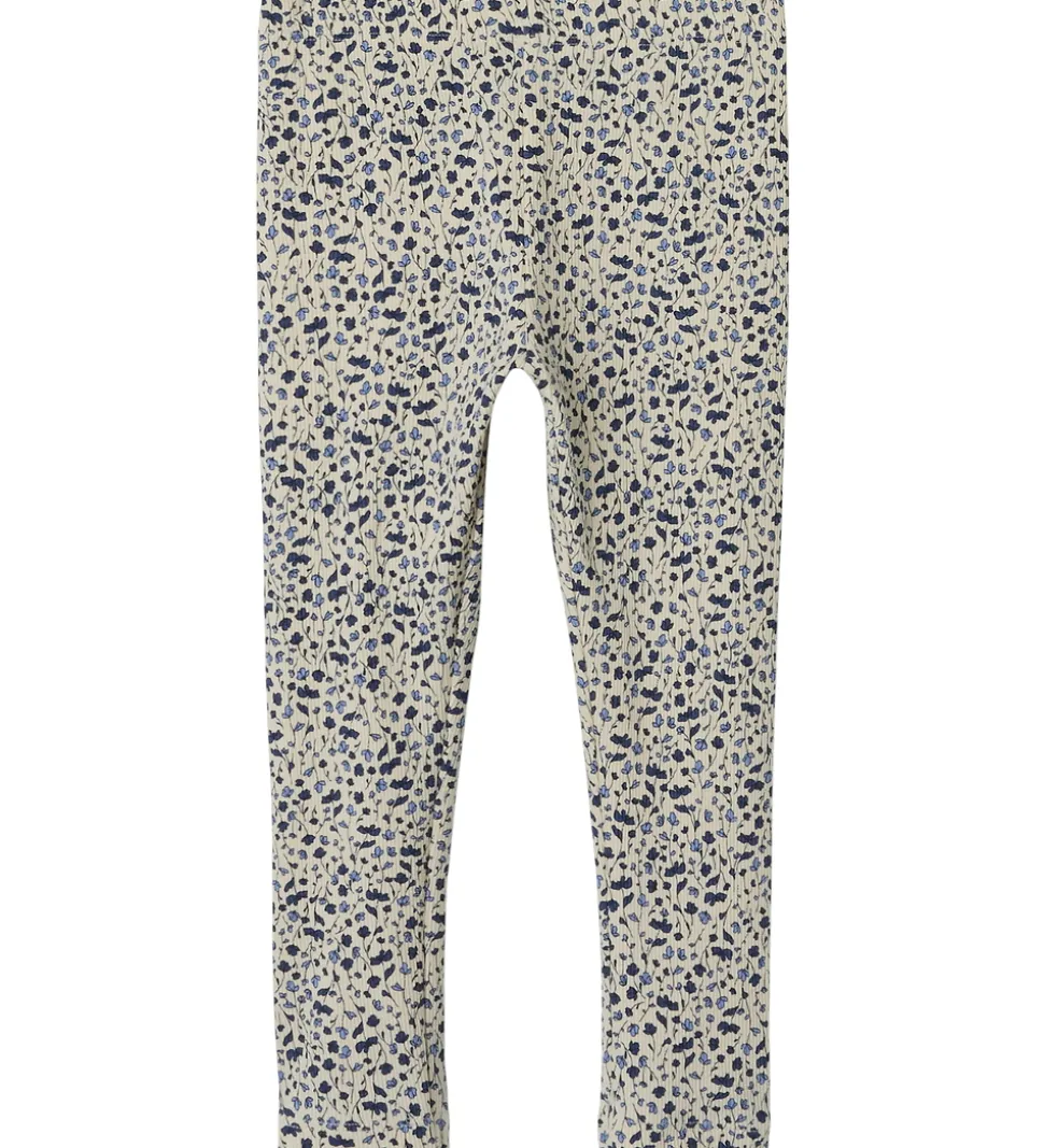 Name It Leggings - Rib - NmfNelia - Parchment m. Blomster