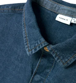 Name It Skjorte k/æ - Hør/Bomuld - NmmPeter - Mørkeblå Denim