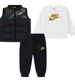 Nike Sæt - Dynevest/Bluse/Sweatpants - Sort/Hvid