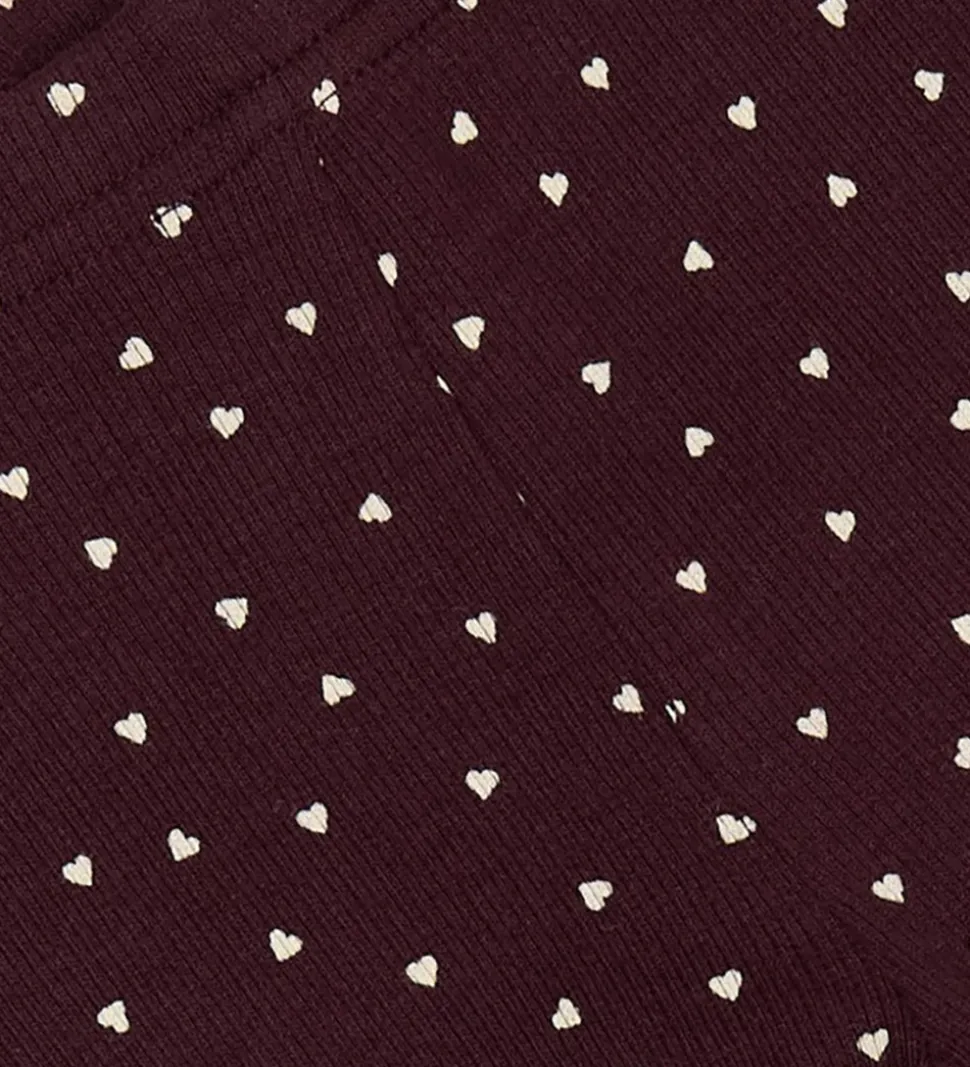 Petit Piao Leggings - Rib - Modal - Dark Grape m. Hjerter