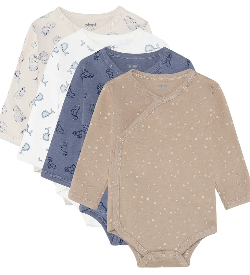 Pippi Baby Slå-om Bodyer l/æ - 4-pak - Flint Stone