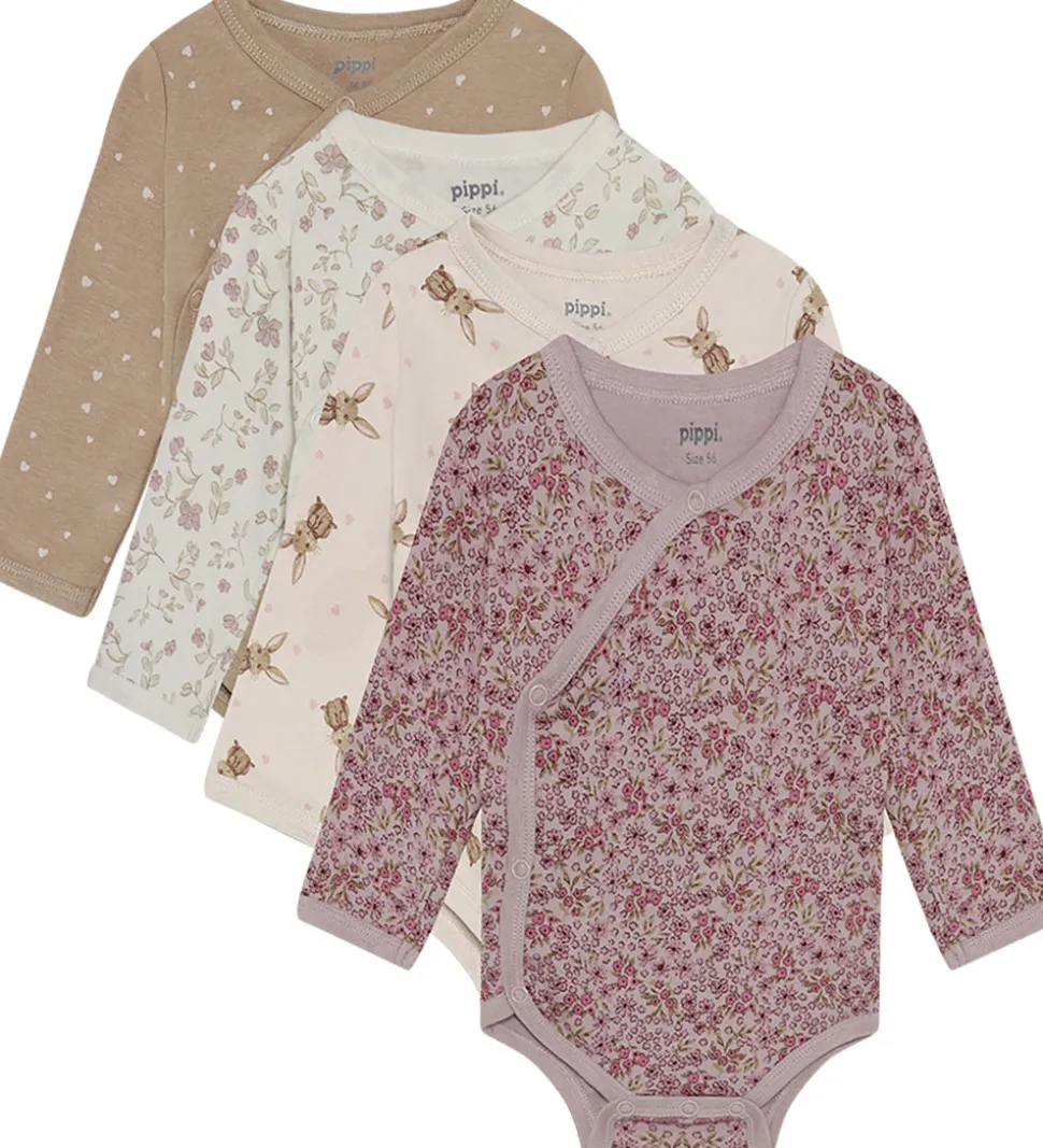 Pippi Baby Slå-om Bodyer l/æ - 4-pak - Violet Ice