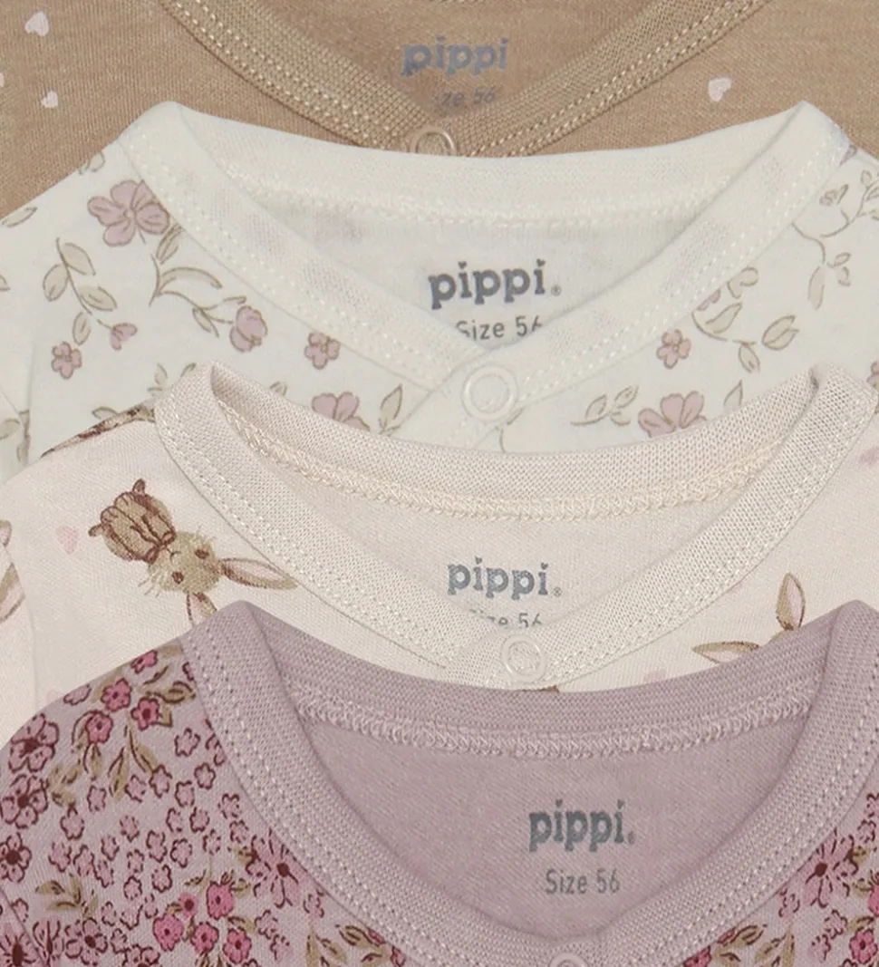 Pippi Baby Slå-om Bodyer l/æ - 4-pak - Violet Ice