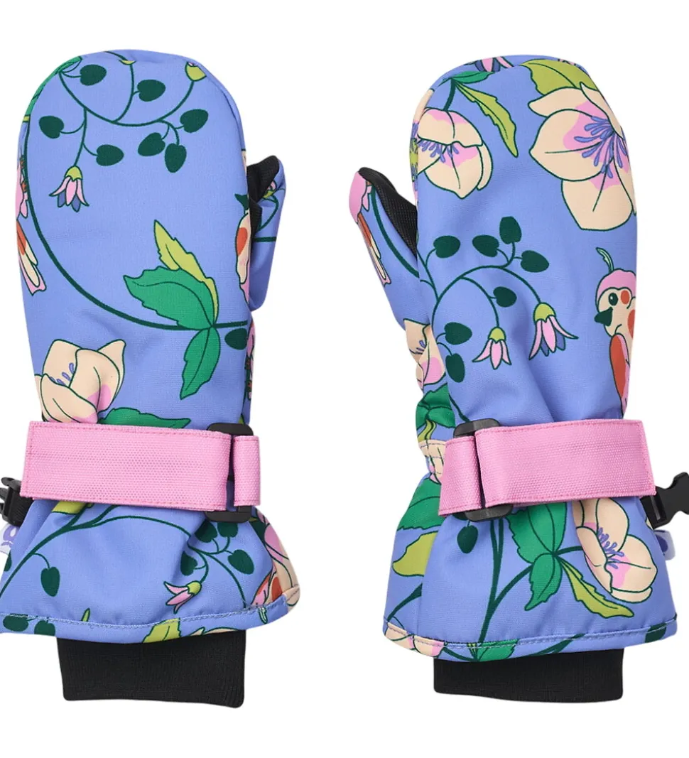 Småfolk Luffer - Purple Delight m. Fugle/Blomster